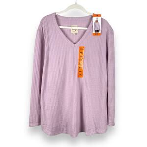 Chaser Long Sleeve Waffle Knit Thermal Tunic Sweater Top Lavender Size XXL NEW